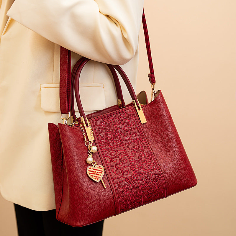 Sac fourre-tout rouge brodé de grande capacité