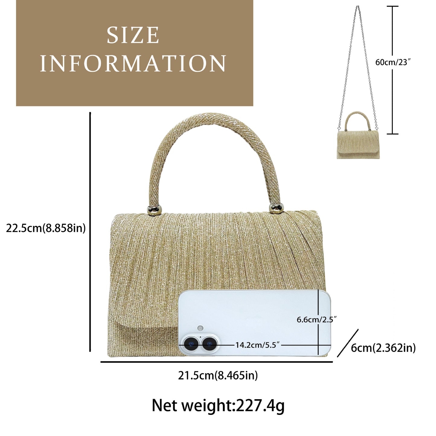 Sac à main Festival Gold Crinkle - Pochette élégante indispensable pour les fêtes, sac bandoulière raffiné pour banquets et soirées
