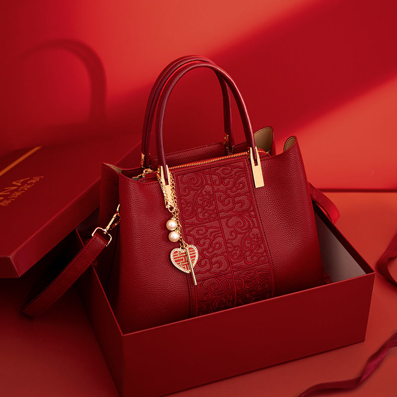 Sac fourre-tout rouge brodé de grande capacité